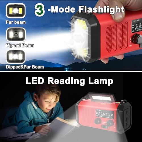 Emergency Radio NOAA Weather Radio Hand Crank & Solar Charging 20000mAh - color: Scarlet 20000mAh