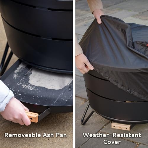 TIKI Reunion Smokeless Fire Pit, 27.5 in Wood Burning Fire Pit with Cover | Black, 27.5-Inch, Stainless Steel, Wood-Burning, Large Gatherings, For Backyards, Includes Cover, Removable Ash Pan, Stand - style: Reunion (28")