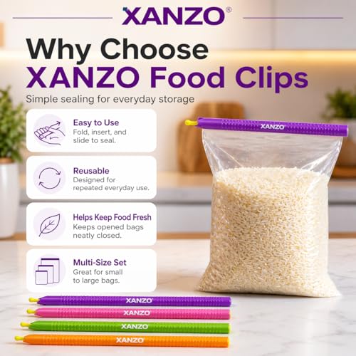 Xanzo Chip Clips - 12 Durable, Heavy Duty Chip Bag Clips for Food, Airtight Chip Bag Closers, Eco-Friendly, Color Coded Food Organization Tools
