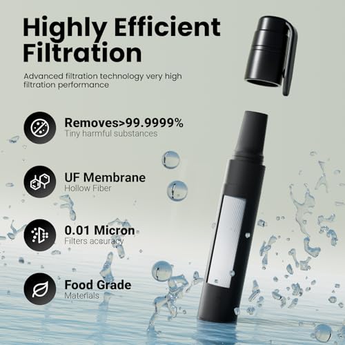 Portable Water Filter Straw Survival, Essential Camping & Hiking Gear, Water Purification Straw for Travel, Biking and Emergency Preparedness - color: Black, style: 8PACK