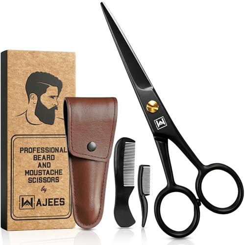 Beard & Mustache Scissors –5" Stainless Steel Grooming Kit with Case - color: Black