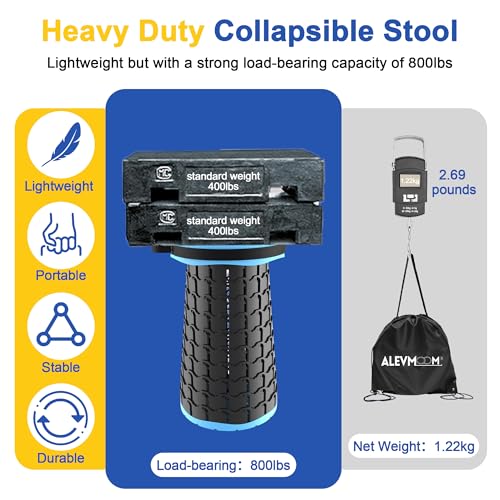 ALEVMOOM Upgraded 18.1" XL Collapsible Stool with Cushion, Portable Folding Stools for Adults Capacity 800lbs, Lightweight Telescoping Stool for Camping Travel Fishing Hiking - color: Blue