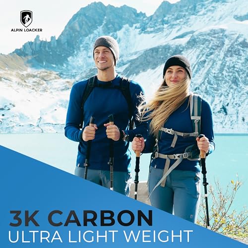 ALPIN LOACKER Collapsible Trekking Poles for Hiking I Carbon or Aluminum Hiking Poles Ultra Lightweight I Adjustable Trekking Poles for Women and Men with Cork Grip - size: 39-47"