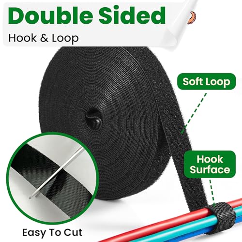 ECOHomes 1/2 Inch x 30 FT Double Sided Hook and Loop Roll Tape (Black) | Two Sides, Self Stick, No Adhesive, Reusable, Cable Ties Wrap for Cable Management, Heavy Duty, Extender Straps, Wire Strips - color: Black, size: 1/2 In x 30 FT