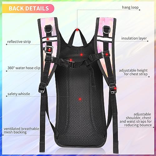 Hydration Backpack, Water Backpack with 2L Hydration Bladder, Rave Backpack Hydration Pack, Festival Essential for Raves, Hiking, Cycling, Climbing, Running, Outdoor, Camping and More - color: Holographic - Pink