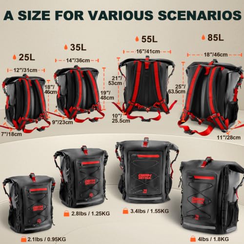 OSAH DRYPAK Waterproof Backpack Dry Bag 25L/35L/55L/85L – Heavy Duty Roll-Top Hiking Backpack Sack Keeps Gear Dry for Travel, Kayaking, Boating, Camping, Rafting and Fishing - color: Black Red, size: 25L
