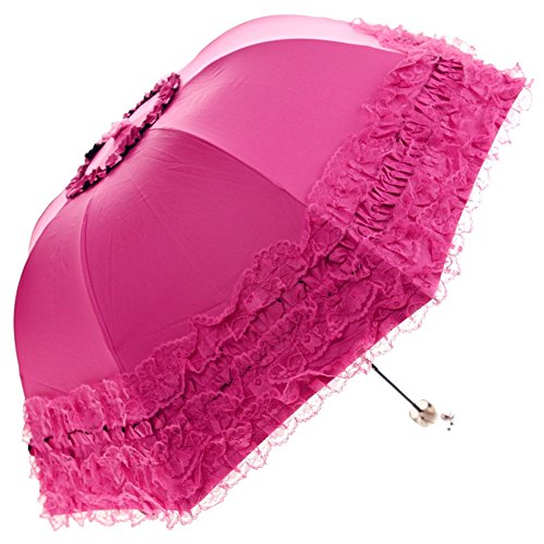Honeystore Princess Lace Ultraviolet-Proof Folding Umbrella Anti-uv Dome Parasol - color: Style1 Fuchsia