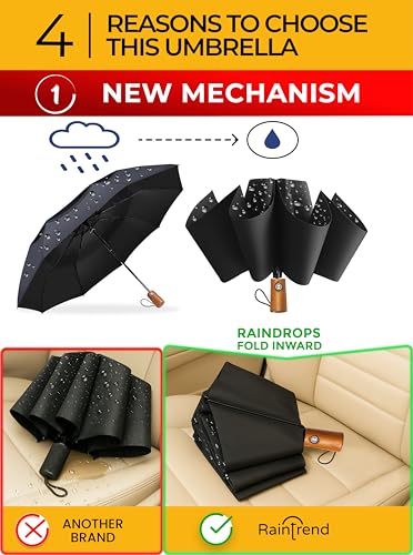 Raintrend Windproof Travel Umbrellas for Rain Automatic +10% Bigger Canopy Strong Frame Compact Folding Portable Umbrella for Women Men Backpack Purse - color: A3 Black&Black
