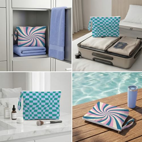 Fokongna 2 Pack Heavy-Duty Reusable Wet Bag, Waterproof Tear Resistant Storage Pouch for Pool Swimsuits Gym Laundry Beach Daily Essentials - color: Wavy Checkered Set 03