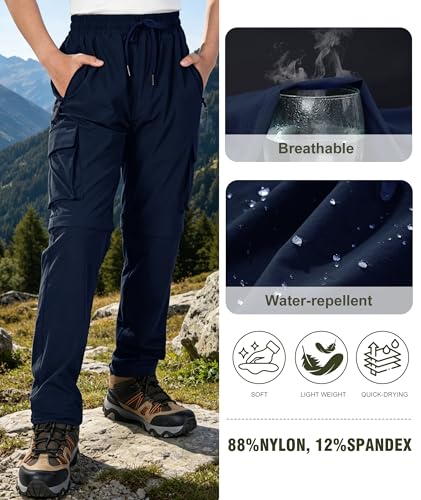 Kids Hiking Convertible Zip Off Pants Quick Dry Outdoor Nylon Pants Waterproof Stretchy with Zip Pockets 4-16Y - color: Blue, size: X-Large