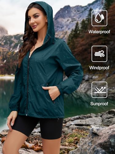 CRIPOM Packable Rain Jacket Women Waterproof Lightweight Jacket With Hood Womens Windbreaker Jacket S-XXL - color: Dark Blue, size: X-Large