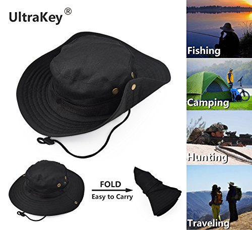 Outdoor Wide Brim Sun Protect Hat, Classic US Combat Army Style Bush Jungle Sun Cap for Fishing Hunting Camping - color: Black
