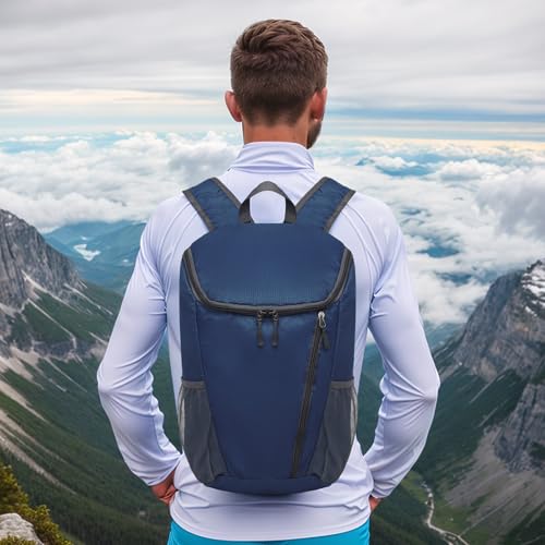 Hiking Backpack 20L Foldable Daypack for Men Women Nylon Blue | Packable Backpack for Men Women, Small Foldable Day Pack Waterproof for Travel Camping Mountaineering - color: Blue