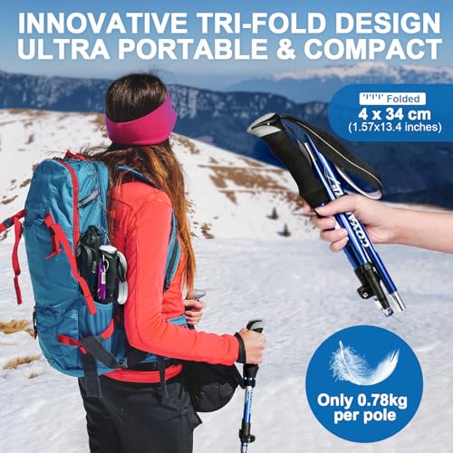 Covacure Hiking Poles Collapsible Lightweight-Aluminum 7075 Trekking Poles - color: Blue（110-130cm）