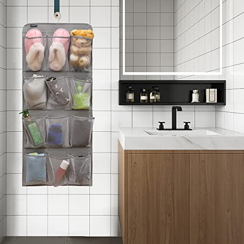 Dual Sided Hanging Shoe Organizer for Closet with Rotating Hanger Hanging Shoe Rack Holder with 24 Large Pockets (Grey-Mesh Pockets) - color: GREY-MESH