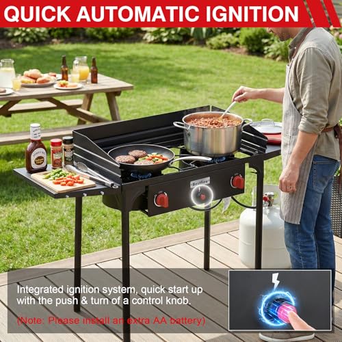 Bestfire 2 Burner Propane Stove, 150,000 BTU High Pressure Camping Burner | with Windscreen, Side Shelves, Removable Legs, CSA Certified for Outdoor BBQ Backyard Cooking - style: 2 burner with windpanel