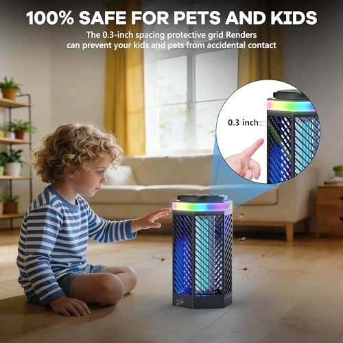 Bug Zapper Outdoor Indoor, Rechargeable Mosquito Zapper with 8000mAh Battery & LED Night Light, USB Charging Electric Fly Zapper, Portable Fly Trap Fly Killer for Patio, Backyard