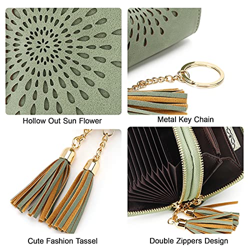 APHISON RFID Credit Card Holder Zipper Card Case Keychain Small Wallet for Women 1942-2 GREEN - color: B-GREEN-2（double zip）
