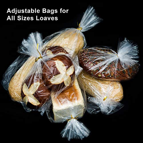Reusable Bread Bags with Ties, Clear, 200 Bags and 200 Ties, For Homemade Bread and Bakery Loaf, Adjustable (200)