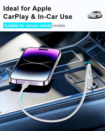 MFi Certified Short iPhone Charger Cord 1ft, USB to Lightning Cable | For Apple CarPlay & Power Bank, 2 Pack Durable Nylon 12-inch Short Lightning Cable for iPhone 14 13 12 11 Pro Max SE iPad - size: 1 FT
