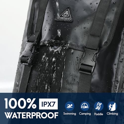 Haimont Large Waterproof Roll Top Dry Backpack 100L, Black | 500D Ripstop, IPX7, Air Valve, Adjustable Straps for Boating Kayaking, Surfing, Camping Fishing - color: Black, size: 100L