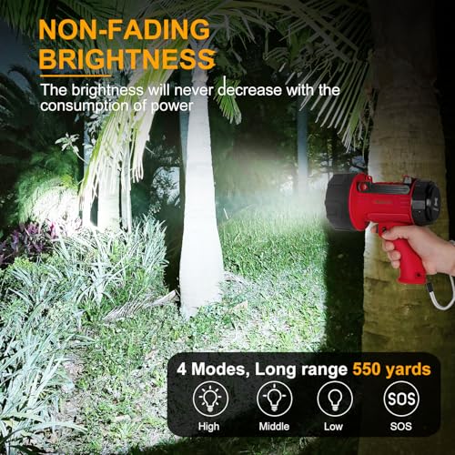 YIERBLUE Rechargeable Spotlight Flashlight with 2000,000 High Lumen LED - color: Red-Pro