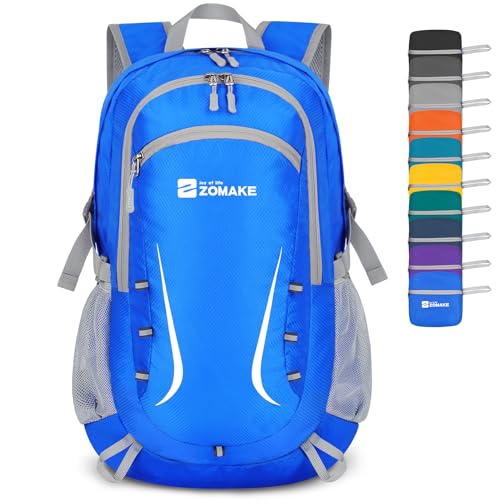 ZOMAKE Lightweight Packable Backpack 35L, Foldable Backpacks Water Resistant Collapsible Light Daypack for Hiking(Dark Blue) | Light Hiking Backpacks Water Resistant Collapsible Day Pack for Travel, Everyday Carry, Multi-Pocket Layout, Heavy Duty Nylon -
