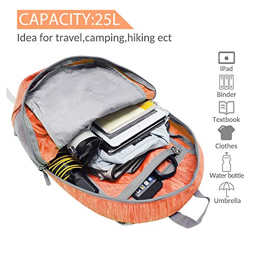 ZOMAKE 25L Ultra Lightweight Packable Backpack, Foldable Hiking Backpacks - color: Orange, size: 25L