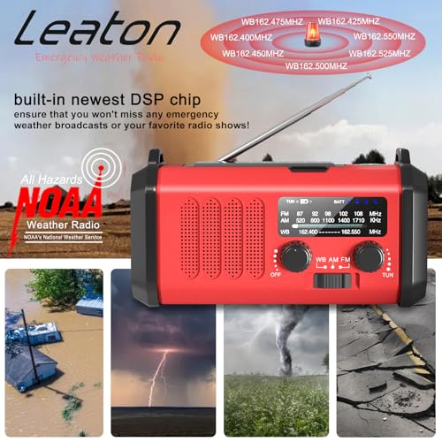 Emergency Radio NOAA Weather Radio Hand Crank & Solar Charging 20000mAh - color: Scarlet 20000mAh