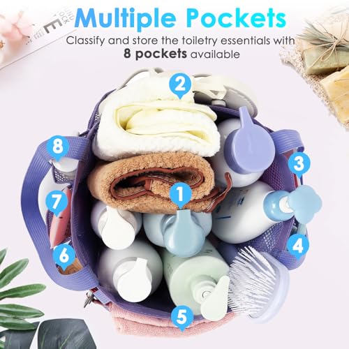 Fammart Mesh Shower Caddy Portable for College Dorm Room Essentials, Odorless Polyester Large Shower Tote Bag with Dual Handles, 8-Pocket Quick-Dry Toiletry Organizer for Travel, Beach, Camping, Gym - color: Multiple Pockets, 1 Pack - Purple
