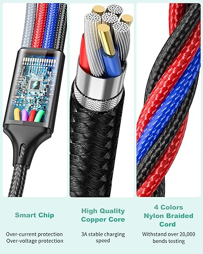 6 in 1 Multi Charging Cable (3Pack 6FT) USB A/C Universal Charger Cable | Multiple Charging Cable for All Devices,Lightning*2/Type C/Micro USB Ports for iPhone 17-11/Galaxy/Tablets/PS Home,Office,Car