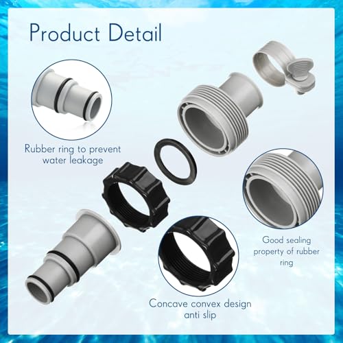 Upgrade 2 Pcs 1.5'' Diameter 59'' Length Swimming Pool Filter Hose with 4 Clamps 2 pcs 1.25 to 1.5 Type B Adapter 2 Replacement Hose Adapter W/collar for Pumps Above Ground Pools(Blue) - color: Blue