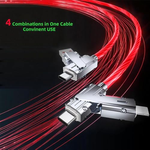 IHAO Multi Connectors Fast Charging Cable 4 Combinations in One Cable USB A/USBC to USBC Cord Lighted Up LED Flowing Compatible with Most of Electric Device-39 Inches Red - color: 4 Combinations Red