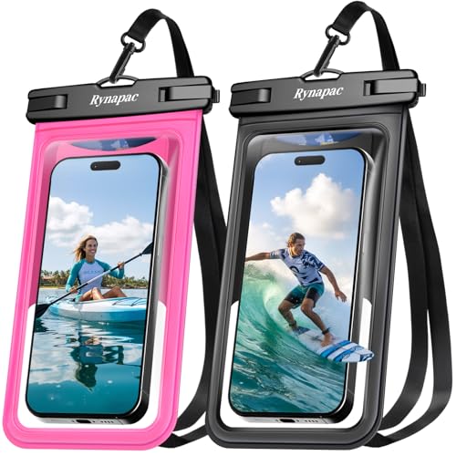 Rynapac Waterproof Phone Pouch [Up to 8.5"] - 2 Pack, IPX8 Waterproof Phone Case with Lanyard for iPhone 17 16 15 Pro Max, Touchscreen & Photograph, Cellphone Dry Bag for Beach Cruise Essentials 2026 - color: [Black + Rose Red]