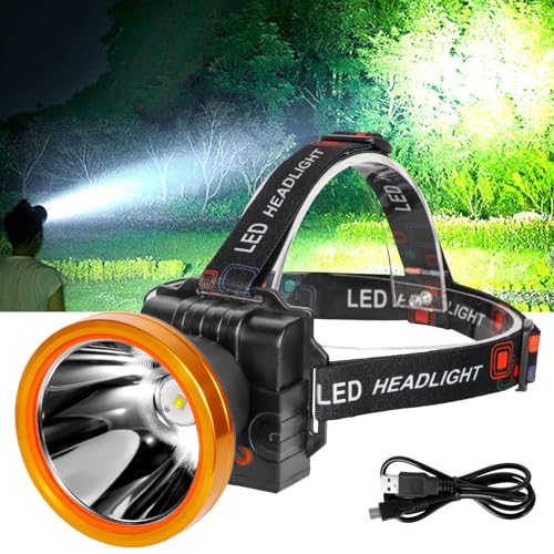 Lokilo Ultra-Bright LED Headlamp,High Lumen Rechargeable and Waterproof Headlight with Adjustable Headband for Night Work and Outdoor Use (Golden-White Light) - color: Golden-White light