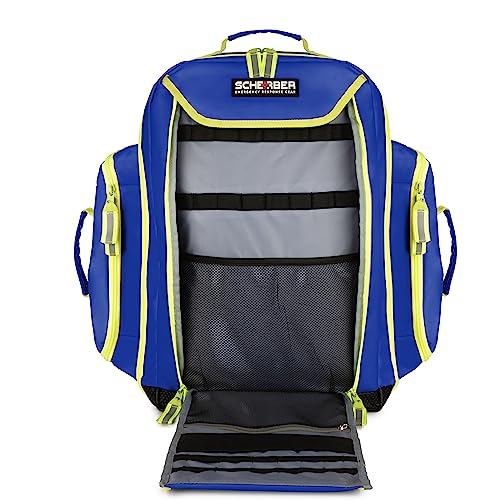 Scherber Fully-Stocked Premium First Responder Backpack | EMT/EMS Medic Trauma & Oxygen Medical Professional Kit | Bag w/ 4 Color-Coded Removable Pouches, O2 Storage, & 250+ First Aid Supplies (Blue) - color: Blue