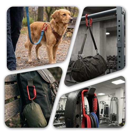 FresKaro 3inch 12kN-2698lbs Auto Locking Carabiner Clips, Solid D Shape, Heavy Duty 7075 Aluminum, Lightweight 1.09oz, Rust Proof, for Hammock, Hiking, Dog Leash, Keychain etc., Multi-Colors - color: Red-3pcs