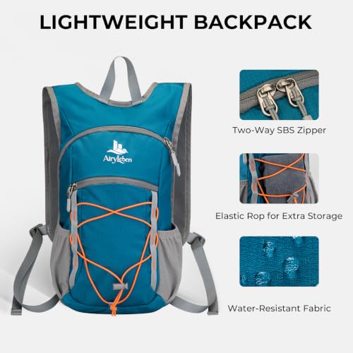 14L Small Hiking Backpack, Packable Travel Daypack for Men Women | Lightweight, Quick-Access Phone Pocket, Breathable, Water Resistant, Adjustable Straps, Emergency Whistle, Commuting Cycling - color: Lake Blue