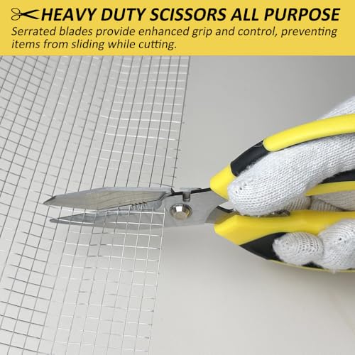 Heavy Duty Scissors, Sharp Scissors All Purpose Heavy Duty with Serrated Edge, Comfortable Non-Slip Handle, Easy Cutting Cardboard, Wires, Fabric, Leather, Iron Mesh (Yellow) - color: Yellow