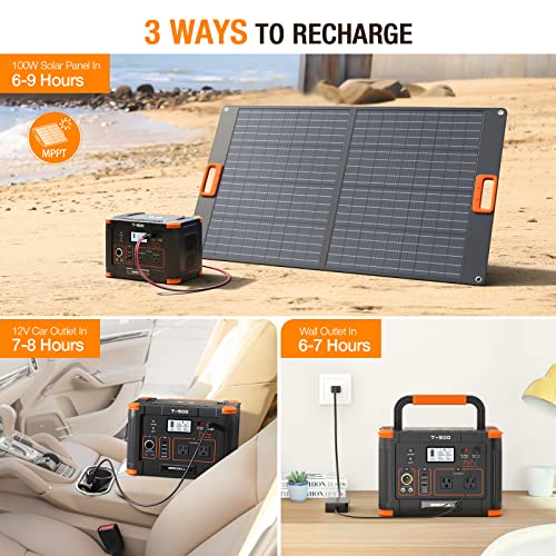 Portable Power Station 500W(Peak 1000W), 519Wh Outdoor Solar Generator - color: Grey