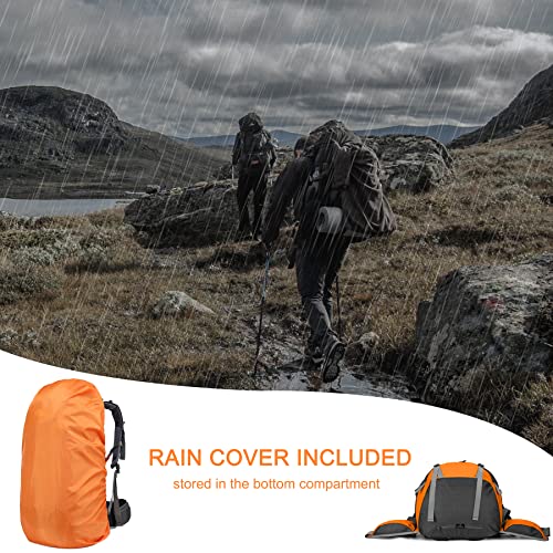 Loowoko 50L Hiking Backpack with Rain Cover for Both Men & Women - color: Orange