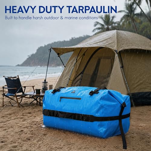 Haimont IPX7 Waterproof Roll-Top Dry Duffel Backpack | 60L/90L Sizes, 500D Tarpaulin, Welded Seams, Mesh Pockets, Boating & Kayaking - color: Blue, size: 60L