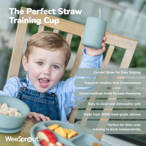 WeeSprout Baby Led Weaning Bundle, Silicone Suction Bowl, Spoons, Bib & Cup, Develops Self Feeding Skills, Dishwasher Safe (Mint) - color: Mint