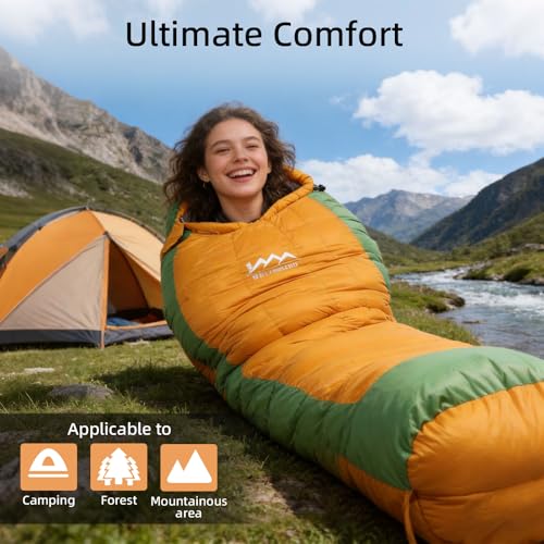 Down Sleeping Bag with Pillow,Ultralight and Compact - color: Orange, size: Regular 20°F