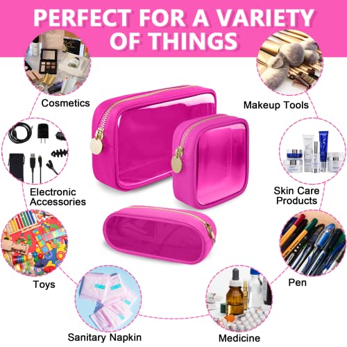 UIXIZQ Clear Mini Makeup Bag, Small Nylon&PVC Cosmetic Travel Bag TSA Approved Toiletry Bag with Zipper, Preppy Transparent Coin Purse for Women Men Girls(Mini-Hot Pink) - color: Bubblegum-Clear, size: Mini
