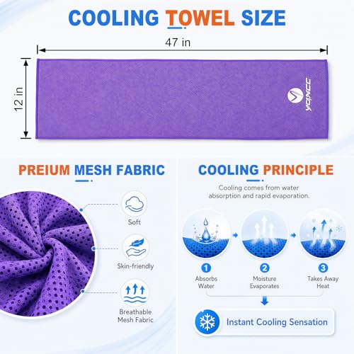 YQXCC 2 Pack Cooling Towels (47"x12"), Ice Cool Towel for Neck & Face | Cooling Neck Wraps, Soft Breathable Microfiber Chilly Towel for Yoga, Golf, Gym, Running, Camping & Hot Weather - color: Purple/Green