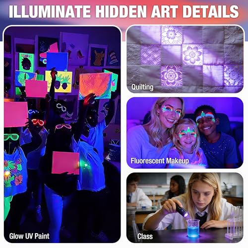 EverBrite Black Light Flashlight 3-Pack, 395nm for Currency Inspection | 9 AAA Batteries Included, 9 LEDs Blacklights Supports Nail Curing, Neon Glow Art, Reveal Fluorescent Agents - style: E007125 UV Light (3-Pack)