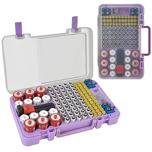 Xuerdon Battery Organizer Storage Case with Tester, 120+ Slots for Home - color: Purple