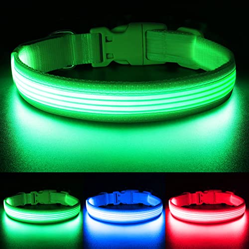 YFbrite Light up Dog Collar, USB Rechargeable LED Puppy Collar Super Bright Adjustable Glowing Dog Lights for Night Walking (Design 2-Green, Small) - color: Version 2.0-- Green, size: Small