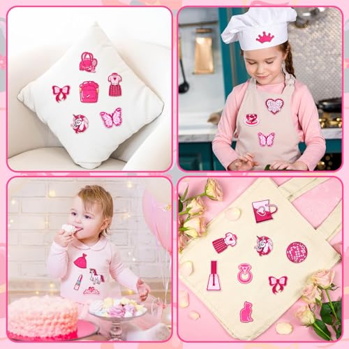 Hotop 48Pcs Pink Iron on Patches for Girls Jeans Jacket - style: Hot Pink Girl
